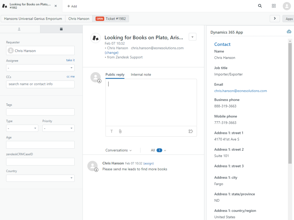 Dynamics 365 App App Integration with Zendesk Support